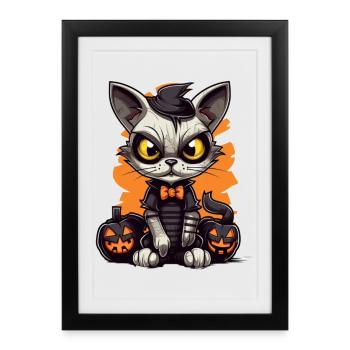 Cute Halloween kitten with pumpkins - Framed poster (27 × 37 cm) - black - Front