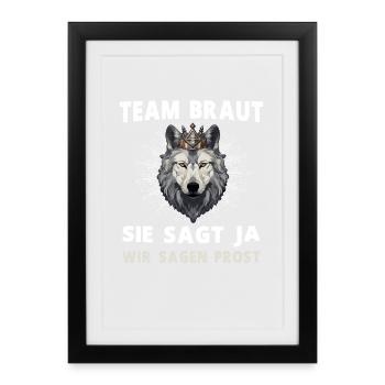 Hochzeit Junggesellenabschied Wolf Braut Bräutigam - Gerahmtes Poster (27 × 37 cm) - Schwarz - Vorne