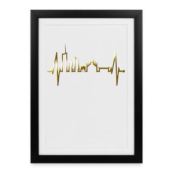 Milan Skyline Italie Heartbeat Fan Love Milano - Affiche encadrée (27 × 37 cm) - noir - Devant