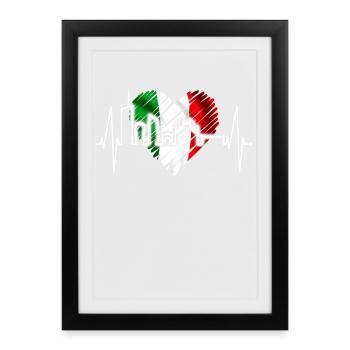 Milan Skyline Italie Heartbeat Fan Love Milano - Affiche encadrée (27 × 37 cm) - noir - Devant