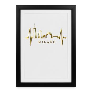 Milan Skyline Italie Heartbeat Fan Love Milano - Affiche encadrée (27 × 37 cm) - noir - Devant
