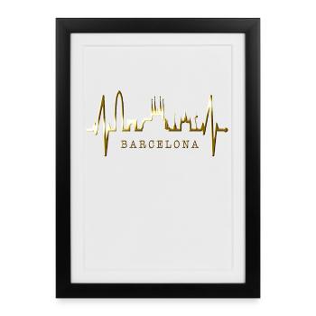Barcelona Skyline Spain Heartbeat Fan Barcelona - Framed poster (27 × 37 cm) - black - Front