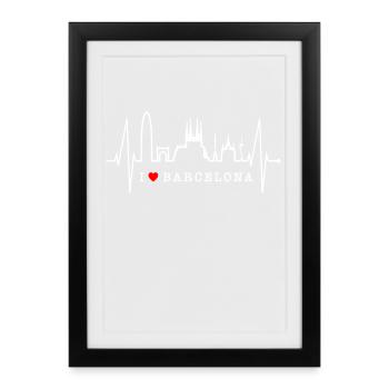 Barcelona Skyline Spain Heartbeat Fan Barcelona - Framed poster (27 × 37 cm) - black - Front