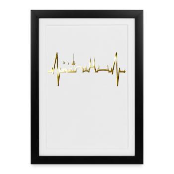 Brême Skyline Brême Heartbeat Fan Heart Love - Affiche encadrée (27 × 37 cm) - noir - Devant