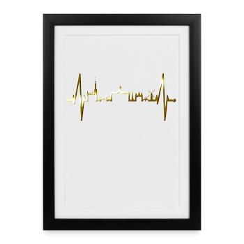 Amsterdam Skyline Pays-Bas Heartbeat Holland - Affiche encadrée (27 × 37 cm) - noir - Devant