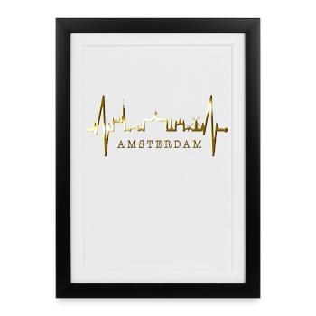 Amsterdam Skyline Pays-Bas Heartbeat Holland - Affiche encadrée (27 × 37 cm) - noir - Devant