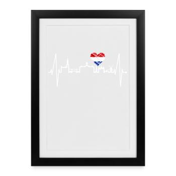 Amsterdam Skyline Pays-Bas Heartbeat Holland - Affiche encadrée (27 × 37 cm) - noir - Devant