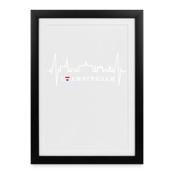 Amsterdam Skyline Pays-Bas Heartbeat Holland - Affiche encadrée (27 × 37 cm) - noir - Devant