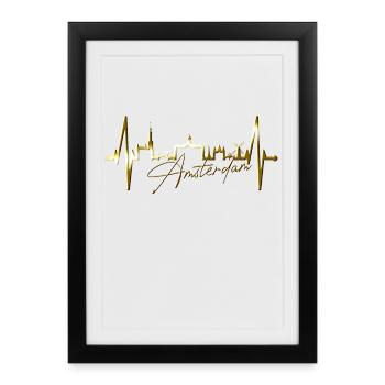 Amsterdam Skyline Pays-Bas Heartbeat Holland - Affiche encadrée (27 × 37 cm) - noir - Devant