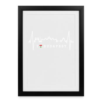 Budapest Skyline Heartbeat Hungary Heart Budapester - Framed poster (27 × 37 cm) - black - Front