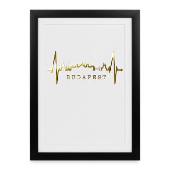 Budapest Skyline Heartbeat Hungary Heart Budapester - Framed poster (27 × 37 cm) - black - Front