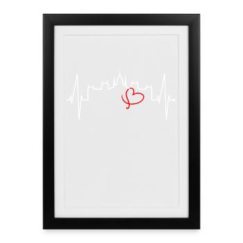 Budapest Skyline Heartbeat Hongrie Coeur Budapester - Affiche encadrée (27 × 37 cm) - noir - Devant