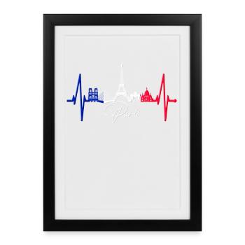 Paris Skyline Herzschlag Eiffelturm Frankreich - Gerahmtes Poster (27 × 37 cm) - Schwarz - Vorne