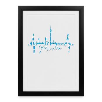 Munich Skyline Heartbeat Bavaria Fan Love Munich - Affiche encadrée (27 × 37 cm) - noir - Devant