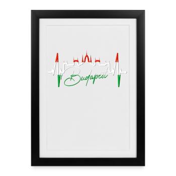 Budapest Skyline Heartbeat Hongrie Coeur Budapester - Affiche encadrée (27 × 37 cm) - noir - Devant