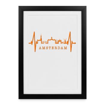 Amsterdam Skyline Pays-Bas Heartbeat Holland - Affiche encadrée (27 × 37 cm) - noir - Devant