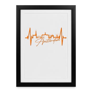 Amsterdam Skyline Pays-Bas Heartbeat Holland - Affiche encadrée (27 × 37 cm) - noir - Devant