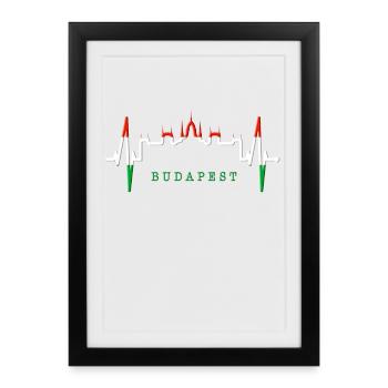 Budapest Skyline Heartbeat Hungary Heart Budapester - Framed poster (27 × 37 cm) - black - Front