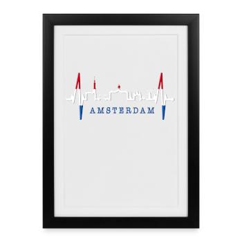Amsterdam Skyline Pays-Bas Heartbeat Holland - Affiche encadrée (27 × 37 cm) - noir - Devant