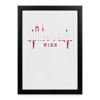 Vienne Skyline Heartbeat Autriche Amour Vienne - Affiche encadrée (27 × 37 cm) - noir - Devant