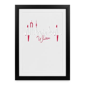 Vienne Skyline Heartbeat Autriche Amour Vienne - Affiche encadrée (27 × 37 cm) - noir - Devant