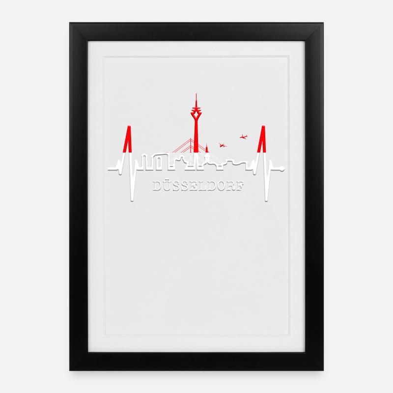 Düsseldorf Skyline Herzschlag Liebe Düsseldorfer - Gerahmtes Poster (27 × 37 cm) - Schwarz