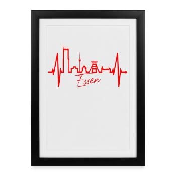 Nourriture Skyline Heartbeat Ruhrpott Fan Heart Essener - Affiche encadrée (27 × 37 cm) - noir - Devant