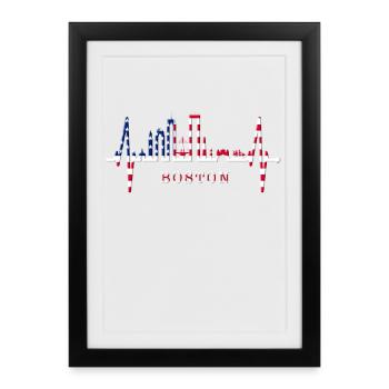 Boston Skyline Heartbeat USA Fan coeur pulsation amour - Affiche encadrée (27 × 37 cm) - noir - Devant