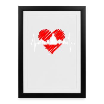 Dresde Skyline Heartbeat Dresde Heart Love Fan - Affiche encadrée (27 × 37 cm) - noir - Devant