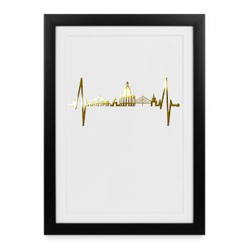 Dresde Skyline Heartbeat Dresde Heart Love Fan - Affiche encadrée (27 × 37 cm) - noir - Devant