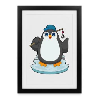 Penguin Angler Fishing Rod Fishing Rod - Framed poster (27 × 37 cm) - black - Front