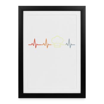 Retro Chef's Hat Heart Line - Framed poster (27 × 37 cm) - black - Front