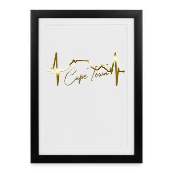 Cape Town Skyline Heartbeat Afrique du Sud Table Mountain - Affiche encadrée (27 × 37 cm) - noir - Devant