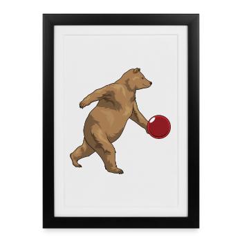 Bear Bowling Boule de bowling - Affiche encadrée (27 × 37 cm) - noir - Devant