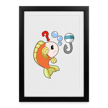 Pêcheur à la ligne Hameçon Pêche - Affiche encadrée (27 × 37 cm) - noir - Devant