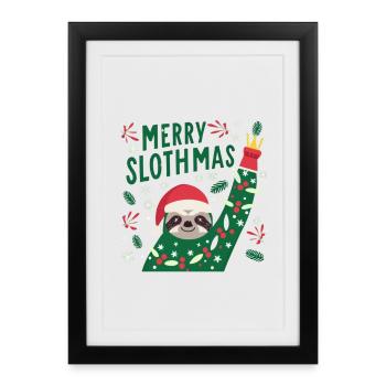 Merry slothmas Chemise animal paresseux de Noël, - Affiche encadrée (27 × 37 cm) - noir - Devant