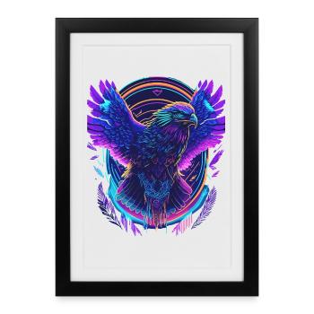Aigle volant Synthwave - Affiche encadrée (27 × 37 cm) - noir - Devant