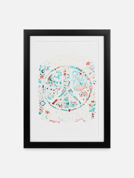 Frohen Weihnachten Friedensbotschaft Vintage - Gerahmtes Poster (27 × 37 cm) - Schwarz