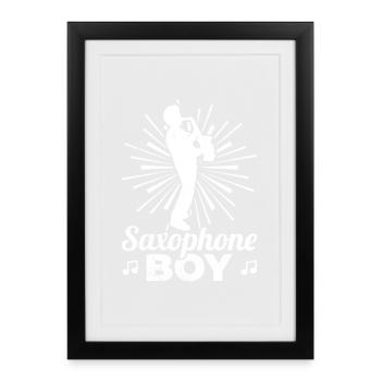 Saxophon Junge - Gerahmtes Poster (27 × 37 cm) - Schwarz - Vorne