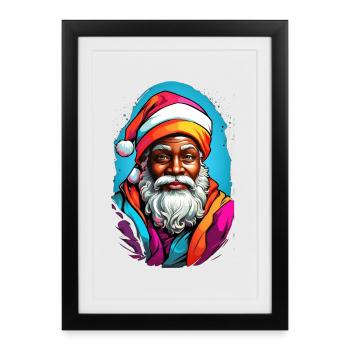 Père Noël festif avec écharpe colorée - Affiche encadrée (27 × 37 cm) - noir - Devant