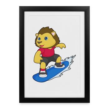 Löwe Snowboarder Snowboard - Framed poster (27 × 37 cm) - black - Front