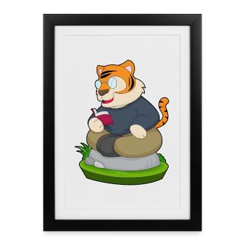 Lunettes de livres Tiger Nerd - Affiche encadrée (27 × 37 cm) - noir - Devant