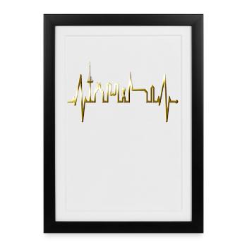 Münster Skyline Heartbeat Heart Love Love Münster - Affiche encadrée (27 × 37 cm) - noir - Devant