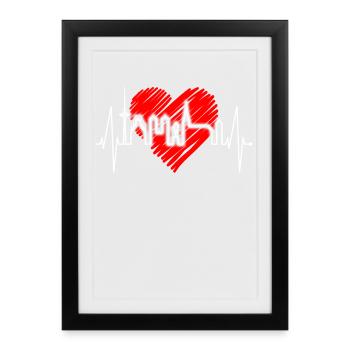 Münster Skyline Heartbeat Heart Love Love Münster - Affiche encadrée (27 × 37 cm) - noir - Devant