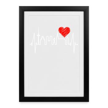 Münster Skyline Heartbeat Heart Love Love Münster - Affiche encadrée (27 × 37 cm) - noir - Devant
