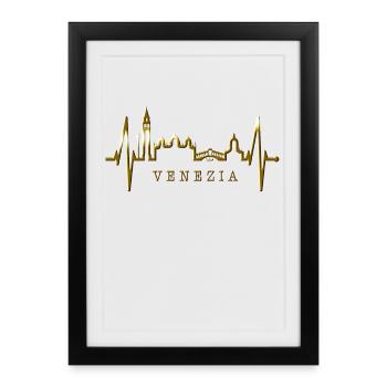 Venedig Skyline Herzschlag Italien I Love Venezia - Gerahmtes Poster (27 × 37 cm) - Schwarz - Vorne