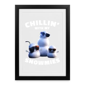 Chillin With My Snowmies Funny Snowmen - Framed poster (27 × 37 cm) - black - Front