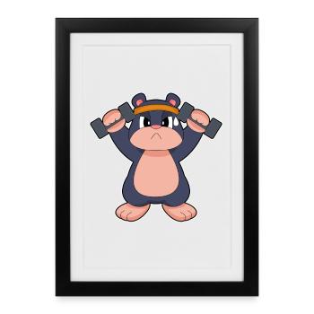 Mole Bodybuilder Dumbbells Bodybuilding - Framed poster (27 × 37 cm) - black - Front