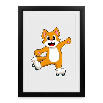 Katze Inline skating Inline skates - Gerahmtes Poster (27 × 37 cm) - Schwarz - Vorne