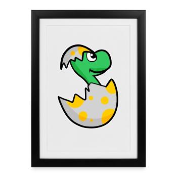 Dinosaure oeuf Dino bébé Motif - Affiche encadrée (27 × 37 cm) - noir - Devant